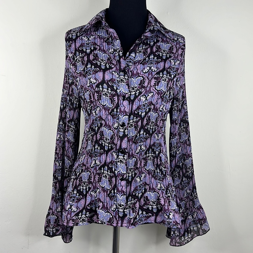 NOTATIONS Purple Pleated Paisley Casual Button Down Shirt M